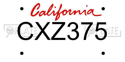 CXZ375 California License Plate