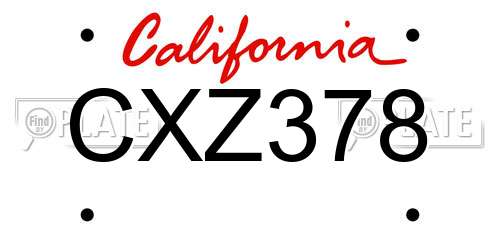 CXZ378 California License Plate
