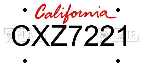 CXZ7221 California License Plate