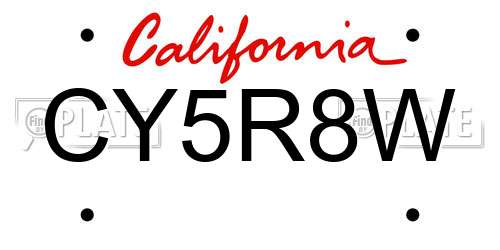 CY5R8W California License Plate