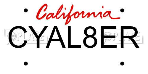 CYAL8ER California License Plate