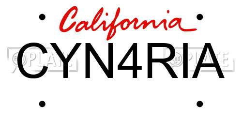 CYN4RIA California License Plate