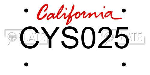 CYS025 California License Plate