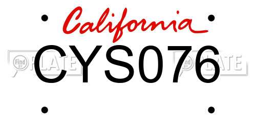 CYS076 California License Plate