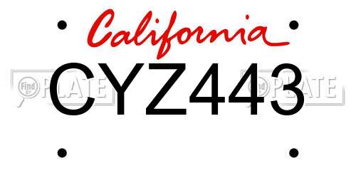 CYZ443 California License Plate