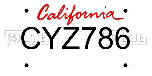 CYZ786 California License Plate