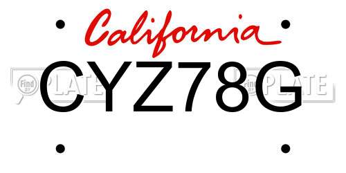 CYZ78G California License Plate
