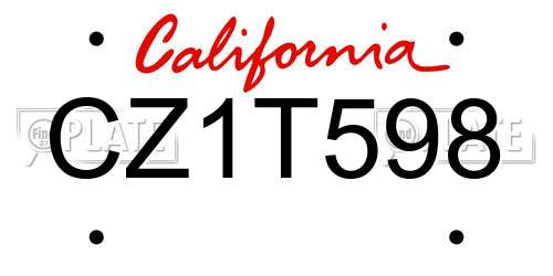CZ1T598 California License Plate