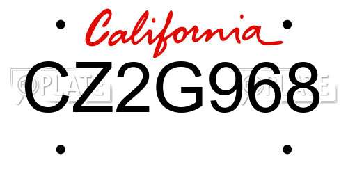 CZ2G968 California License Plate