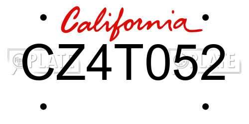 CZ4T052 California License Plate