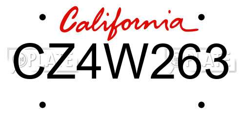 CZ4W263 California License Plate