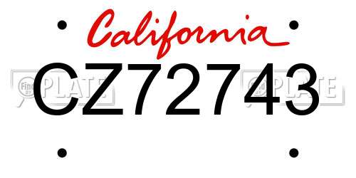 CZ72743 California License Plate