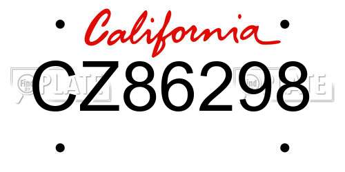 CZ86298 California License Plate
