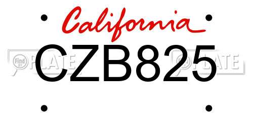 CZB825 California License Plate