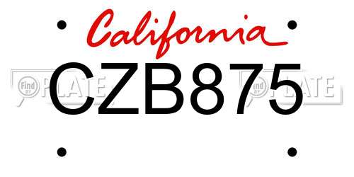 CZB875 California License Plate