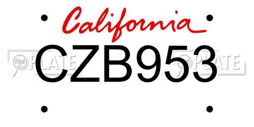 CZB953 California License Plate