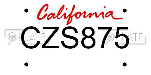 CZS875 California License Plate