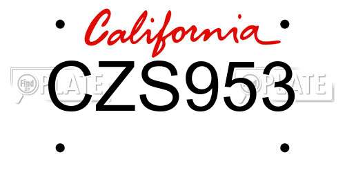 CZS953 California License Plate