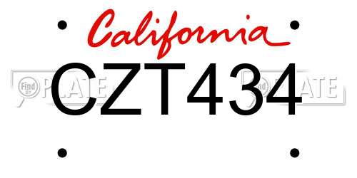 CZT434 California License Plate