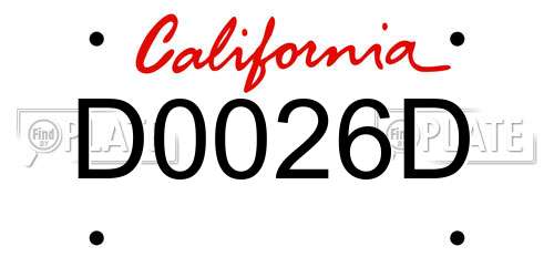 D0026D California License Plate