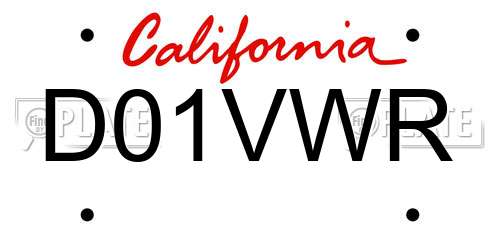 D01VWR California License Plate