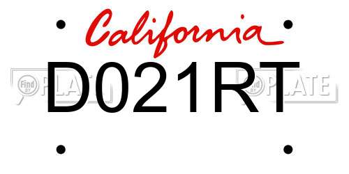 D021RT California License Plate