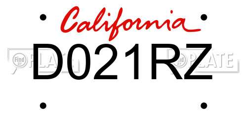 D021RZ California License Plate