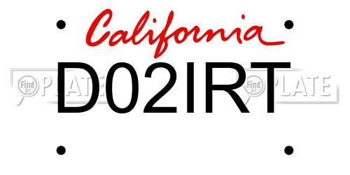 D02IRT California License Plate