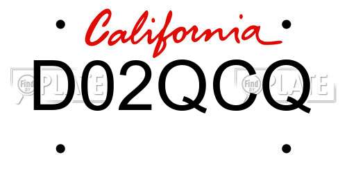 D02QCQ California License Plate