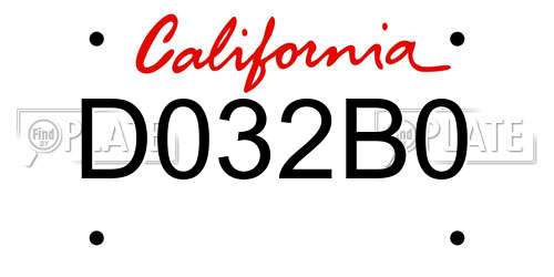 D032B0 California License Plate