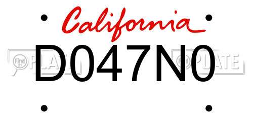 D047N0 California License Plate