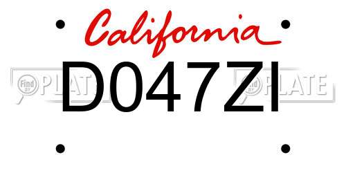 D047ZI California License Plate