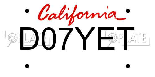 D07YET California License Plate