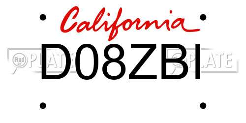 D08ZBI California License Plate