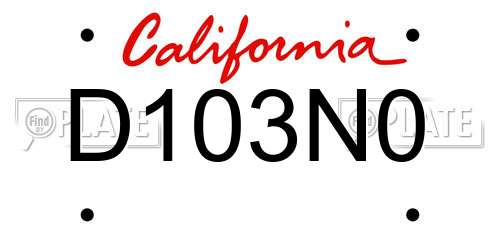 D103N0 California License Plate