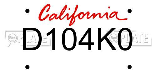 D104K0 California License Plate