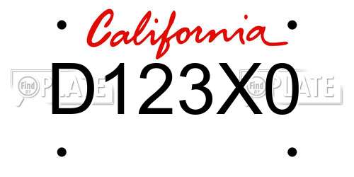 D123X0 California License Plate