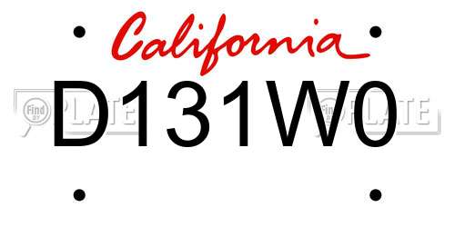 D131W0 California License Plate