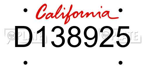 D138925 California License Plate