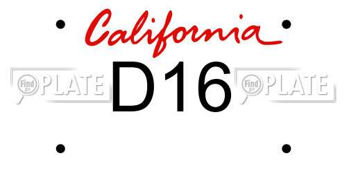 D16 California License Plate