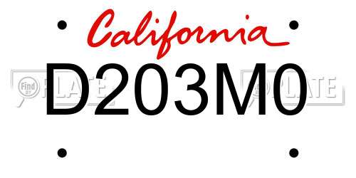 D203M0 California License Plate