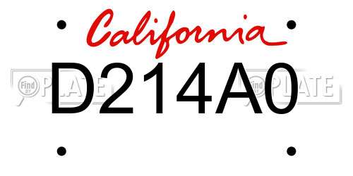 D214A0 California License Plate