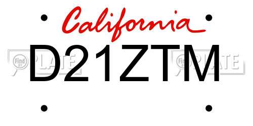 D21ZTM California License Plate