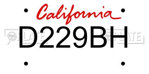 D229BH California License Plate
