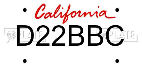 D22BBC California License Plate