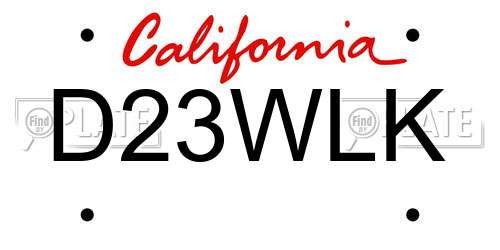 D23WLK California License Plate