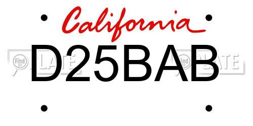 D25BAB California License Plate