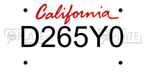 D265Y0 California License Plate