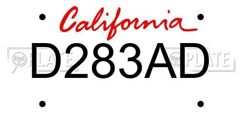D283AD California License Plate