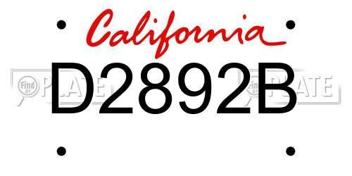 D2892B California License Plate